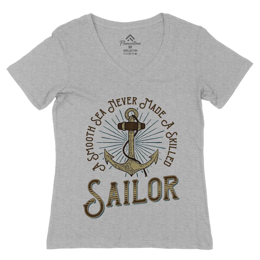 Sailor Anchor Womens Organic V-Neck T-Shirt Navy D967