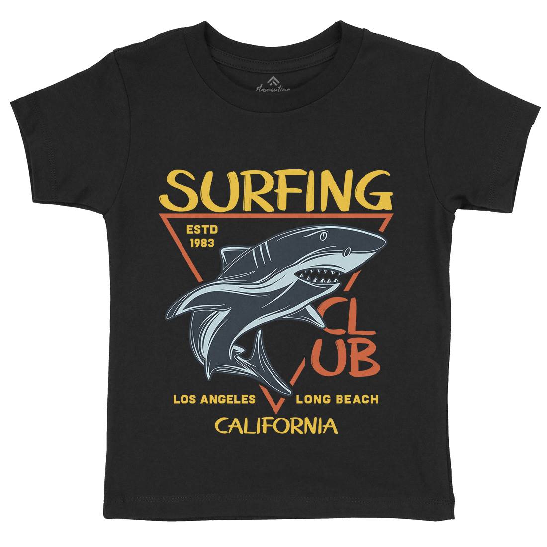 Shark Surfing Club Kids Organic Crew Neck T-Shirt Navy D968