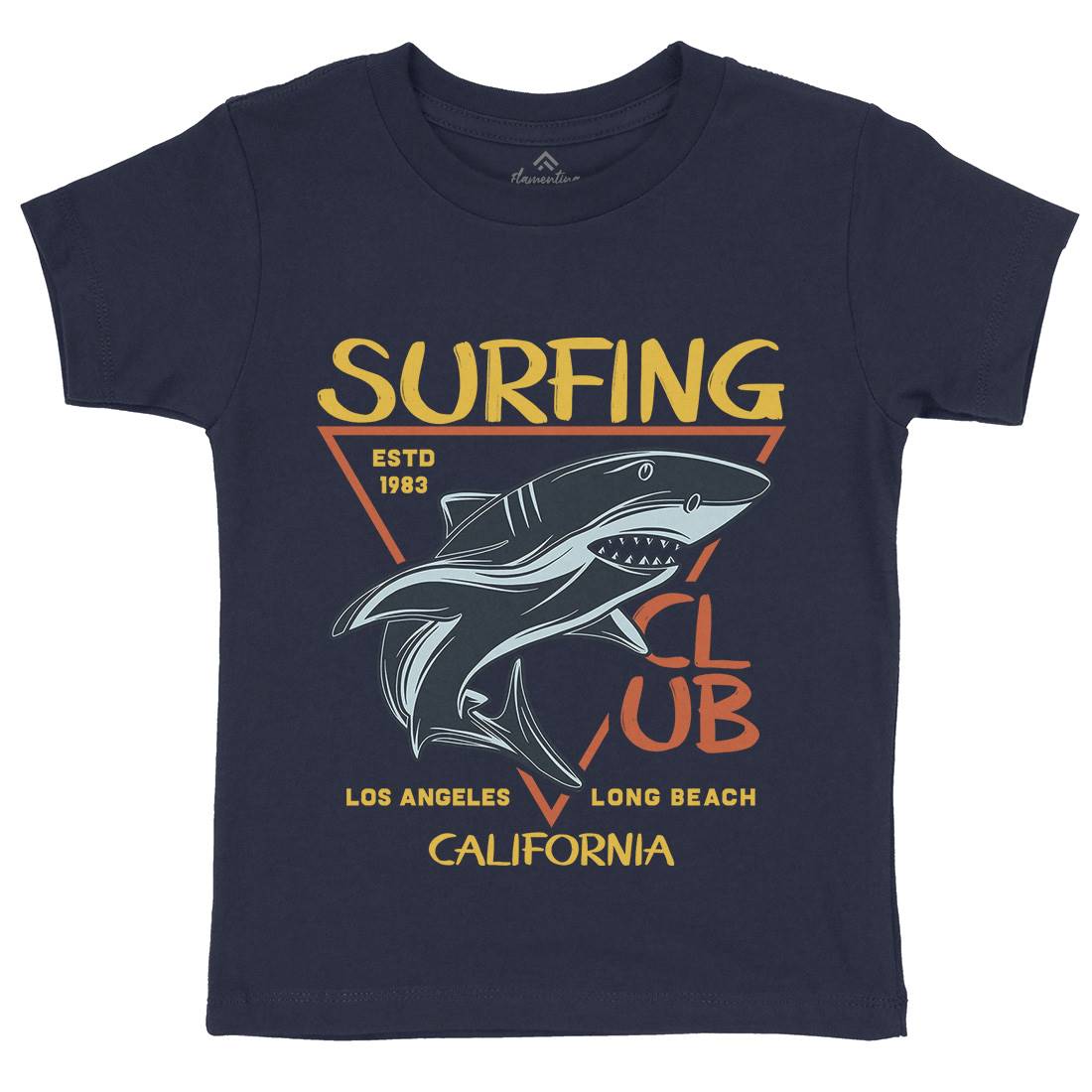 Shark Surfing Club Kids Organic Crew Neck T-Shirt Navy D968