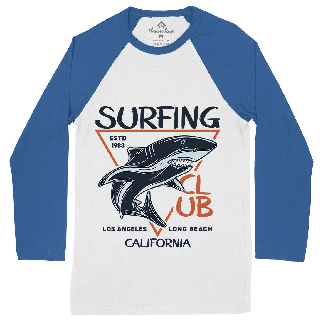 Shark Surfing Club Mens Long Sleeve Baseball T-Shirt Navy D968