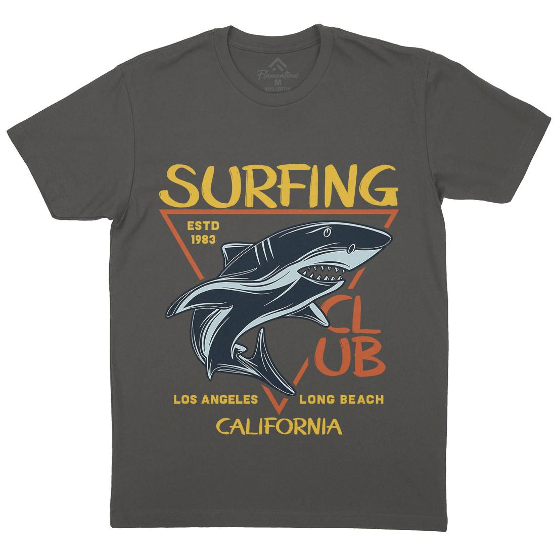 Shark Surfing Club Mens Organic Crew Neck T-Shirt Navy D968