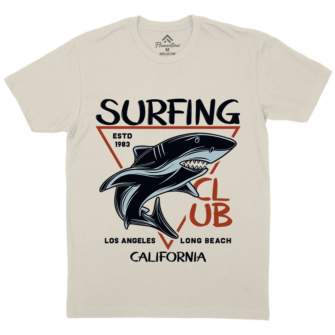 Shark Surfing Club Mens Organic Crew Neck T-Shirt Navy D968