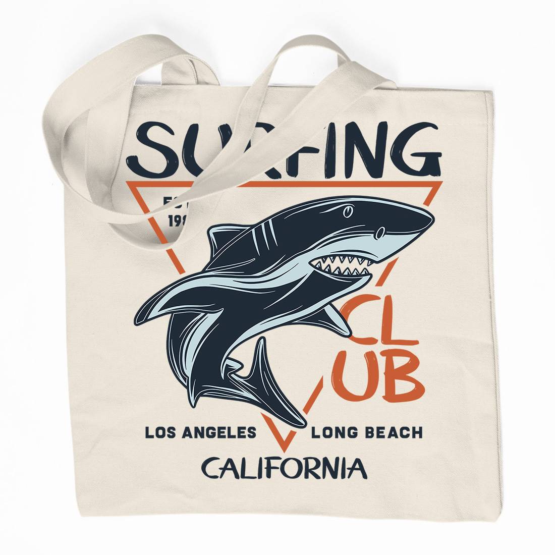 Shark Surfing Club Organic Premium Cotton Tote Bag Navy D968