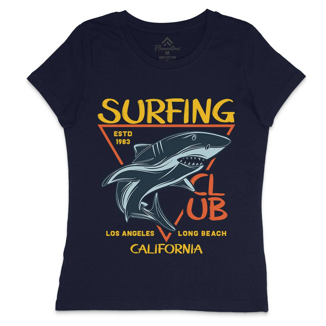 Shark Surfing Club Womens Crew Neck T-Shirt Navy D968