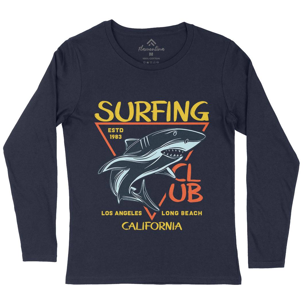 Shark Surfing Club Womens Long Sleeve T-Shirt Navy D968