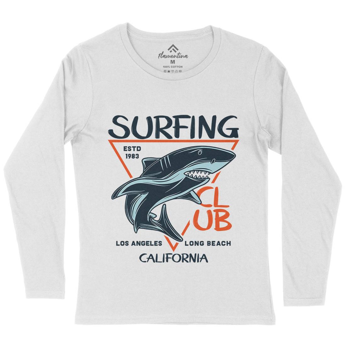 Shark Surfing Club Womens Long Sleeve T-Shirt Navy D968