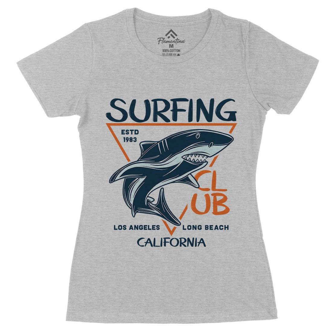 Shark Surfing Club Womens Organic Crew Neck T-Shirt Navy D968