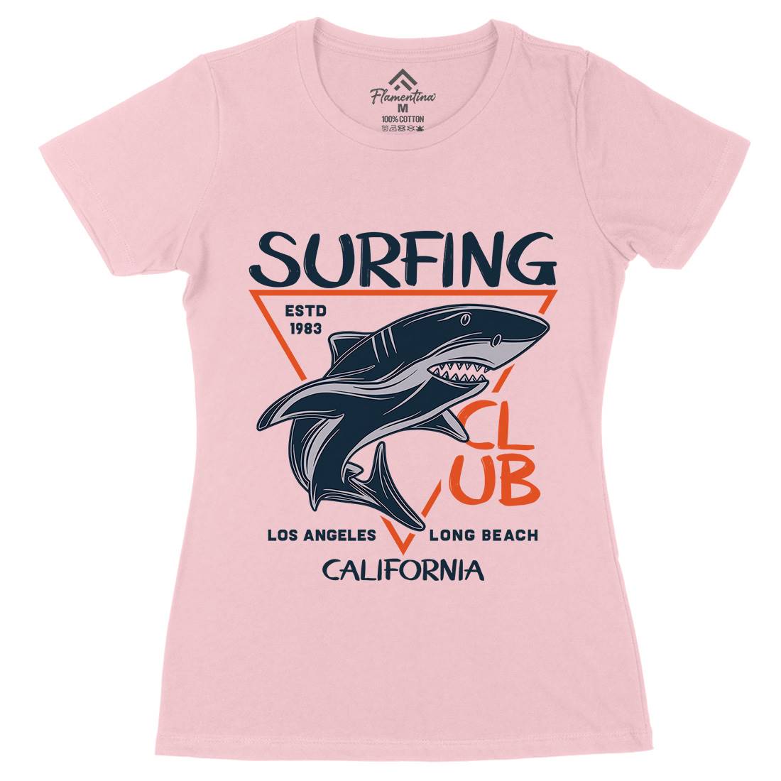 Shark Surfing Club Womens Organic Crew Neck T-Shirt Navy D968