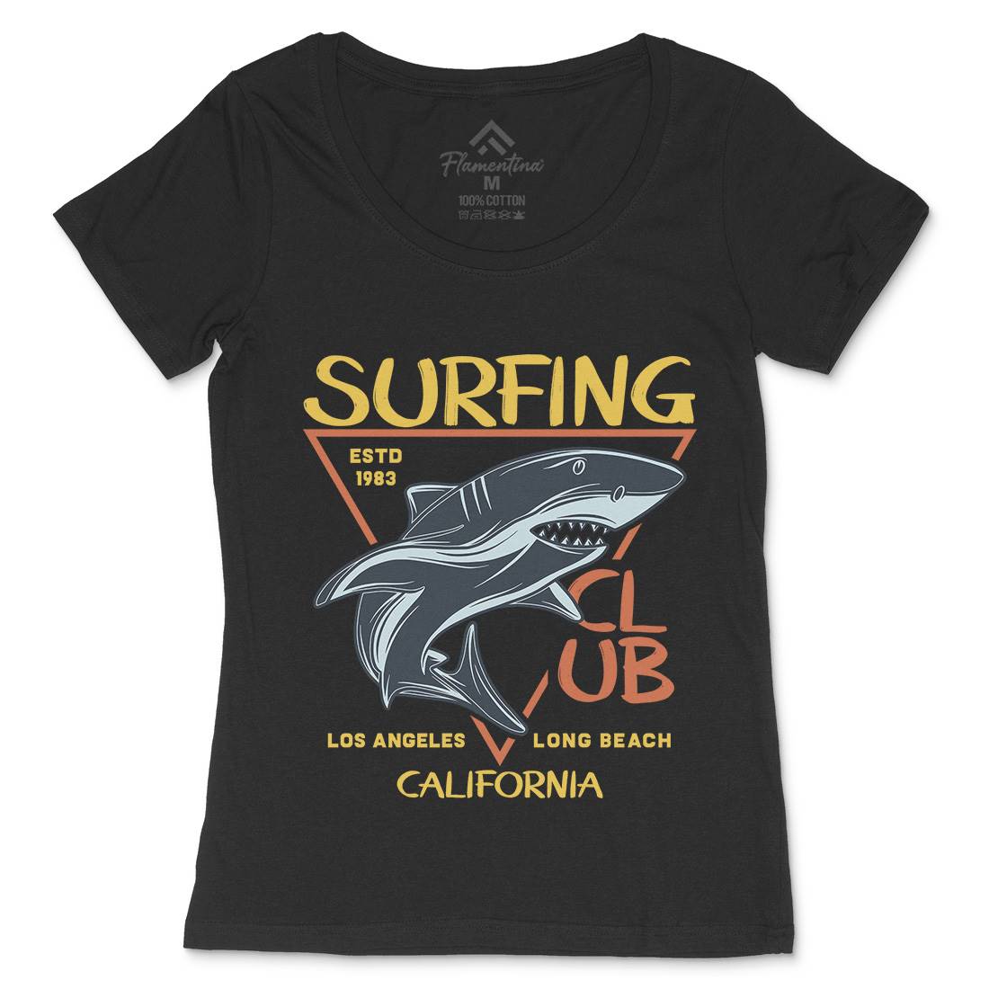 Shark Surfing Club Womens Scoop Neck T-Shirt Navy D968