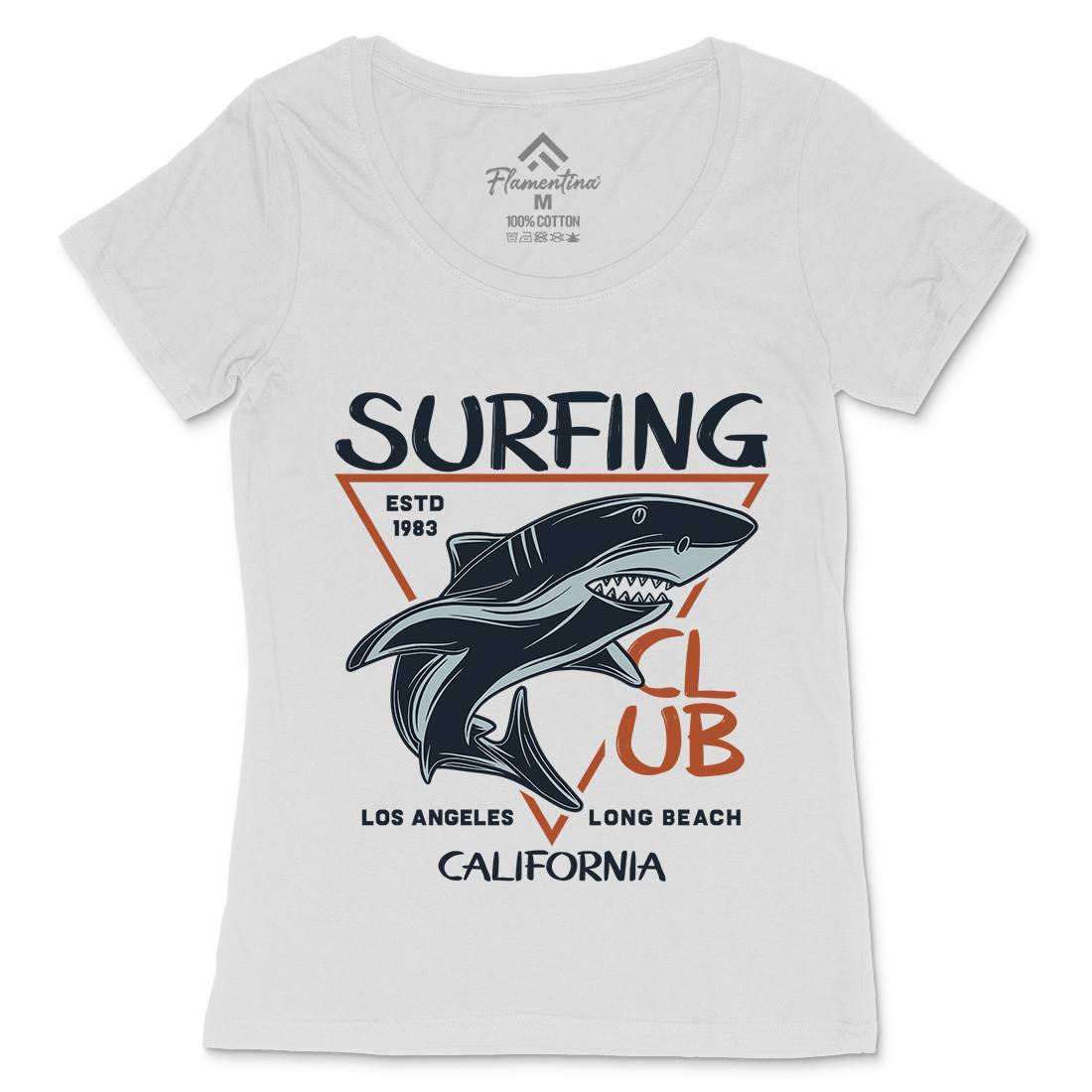 Shark Surfing Club Womens Scoop Neck T-Shirt Navy D968