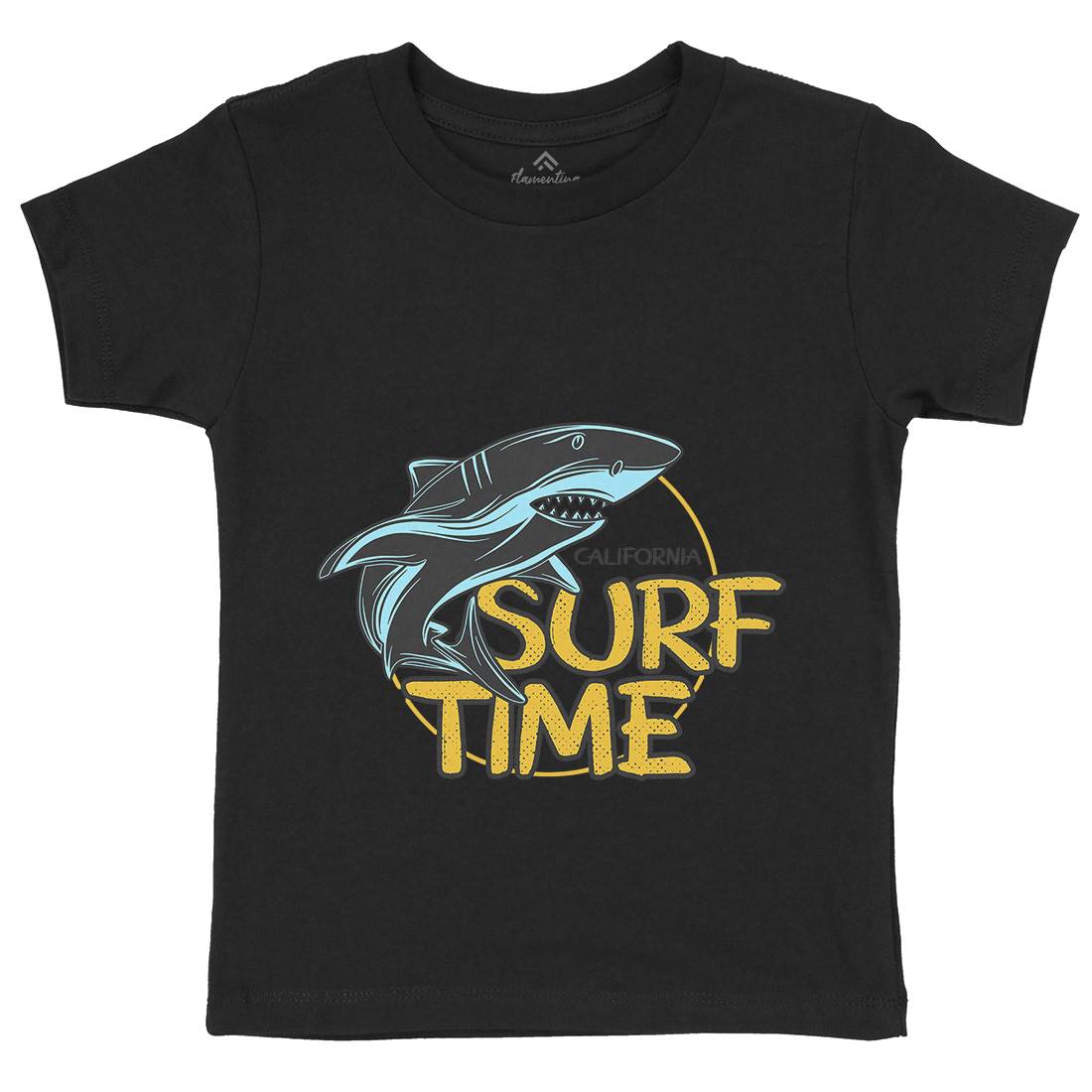 Shark Time Kids Organic Crew Neck T-Shirt Navy D969