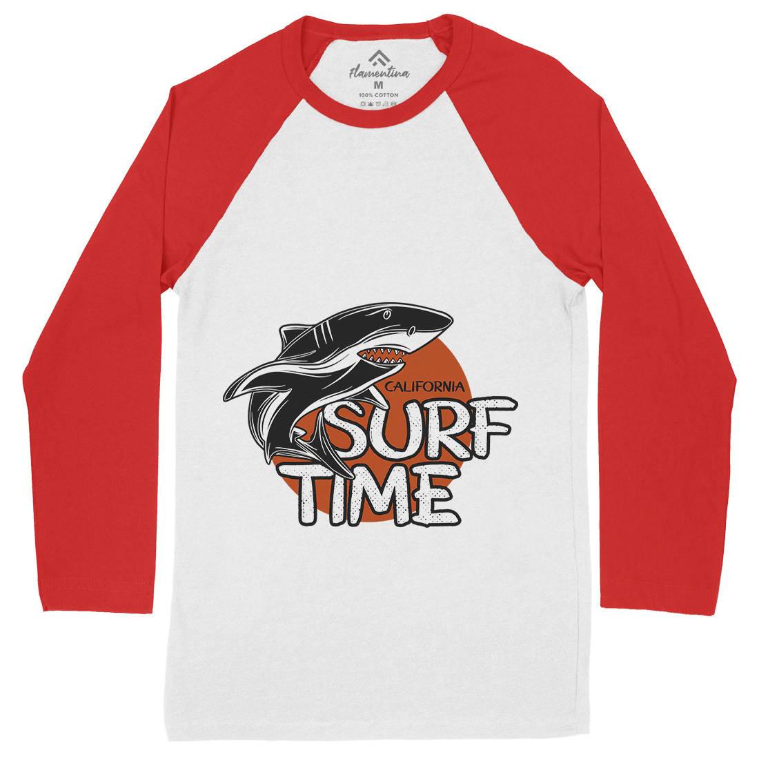 Shark Time Mens Long Sleeve Baseball T-Shirt Navy D969