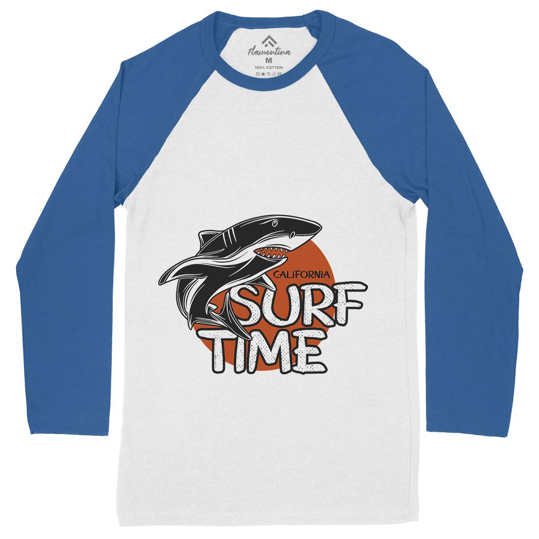 Shark Time Mens Long Sleeve Baseball T-Shirt Navy D969