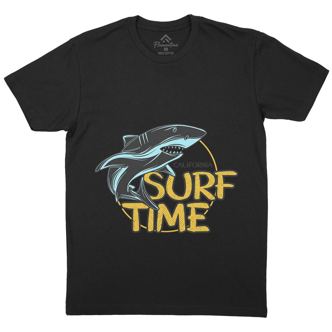 Shark Time Mens Crew Neck T-Shirt Navy D969