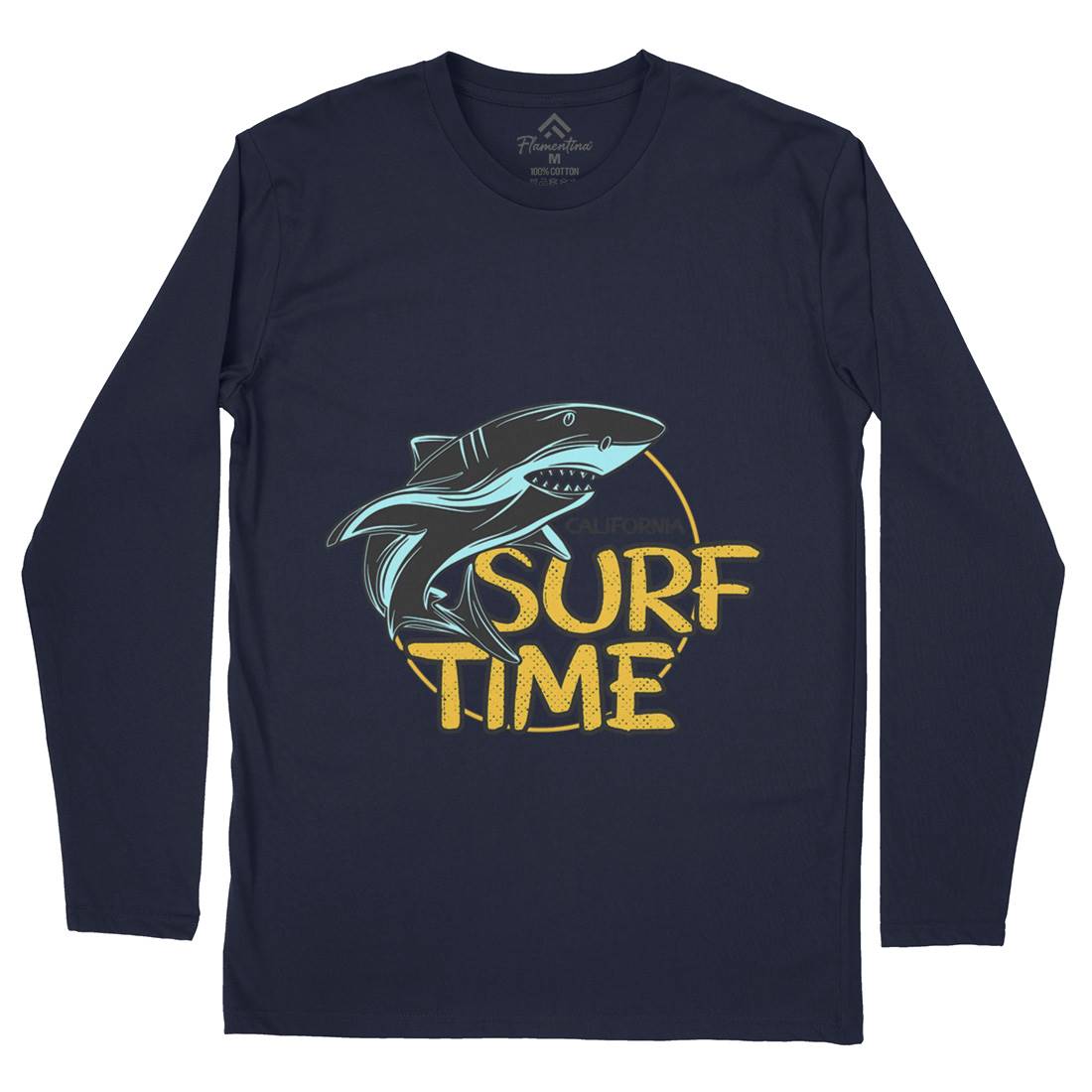 Shark Time Mens Long Sleeve T-Shirt Navy D969