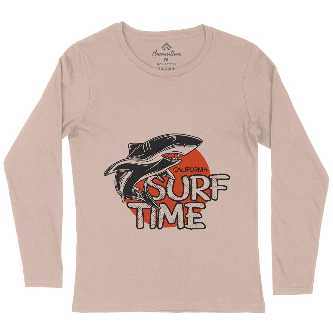 Shark Time Womens Long Sleeve T-Shirt Navy D969