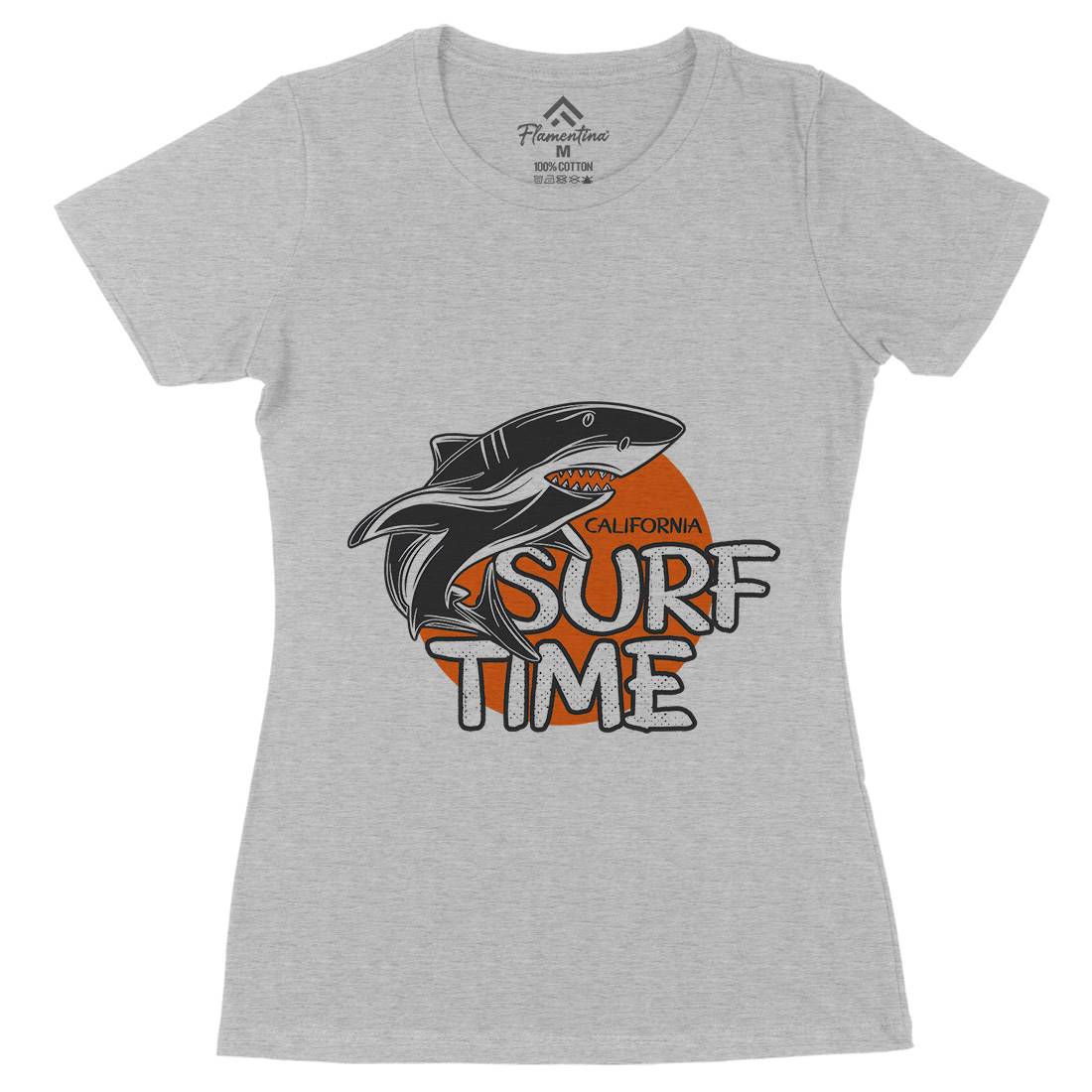 Shark Time Womens Organic Crew Neck T-Shirt Navy D969