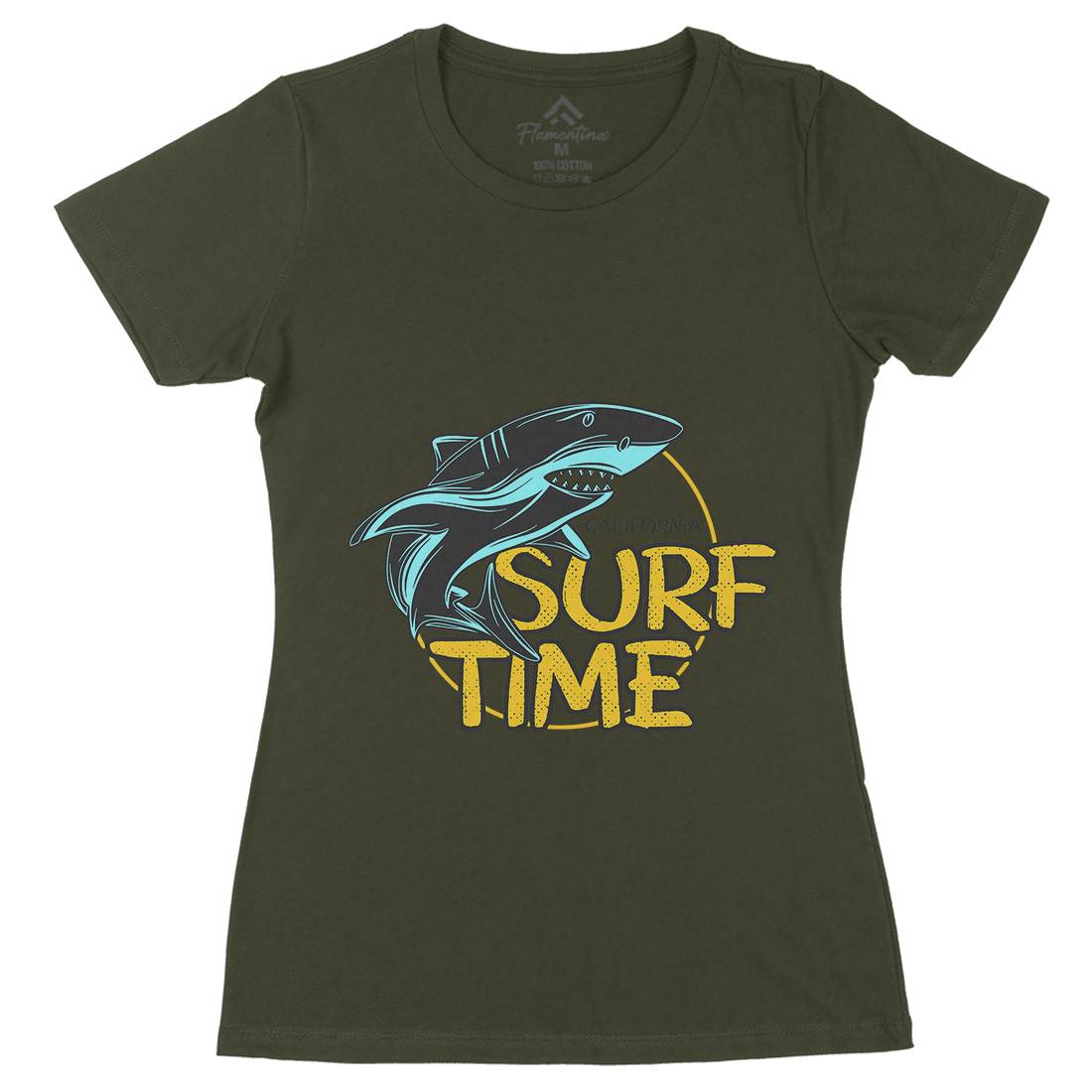 Shark Time Womens Organic Crew Neck T-Shirt Navy D969