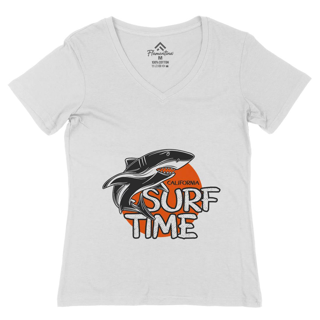 Shark Time Womens Organic V-Neck T-Shirt Navy D969