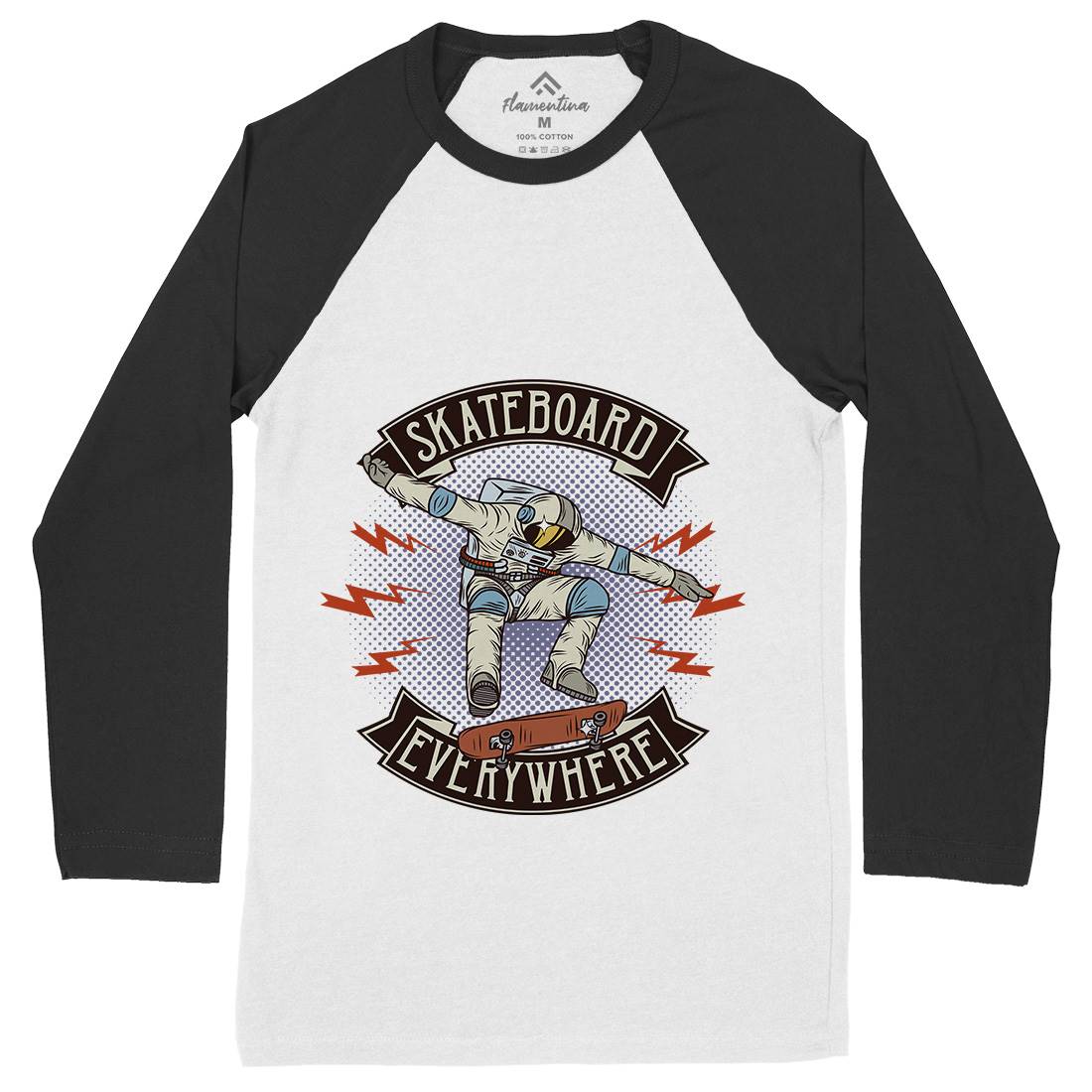 Skateboard Everywhere Mens Long Sleeve Baseball T-Shirt Skate D973