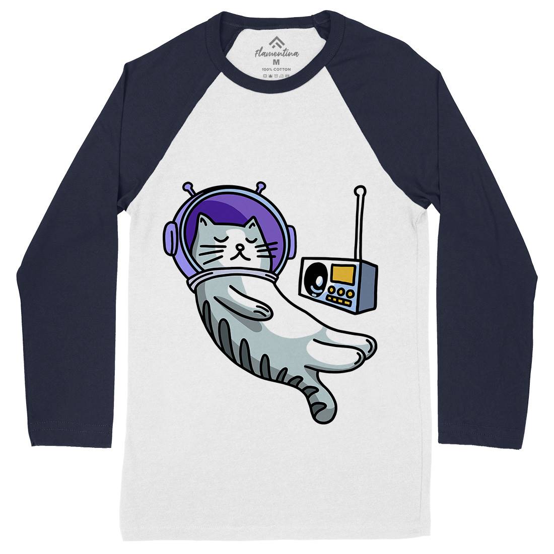 Cat Radio Mens Long Sleeve Baseball T-Shirt Space D979