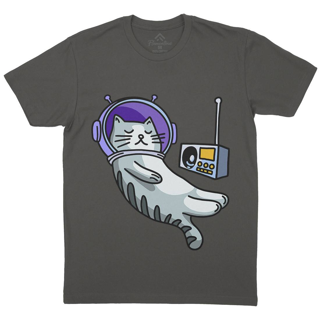Cat Radio Mens Organic Crew Neck T-Shirt Space D979