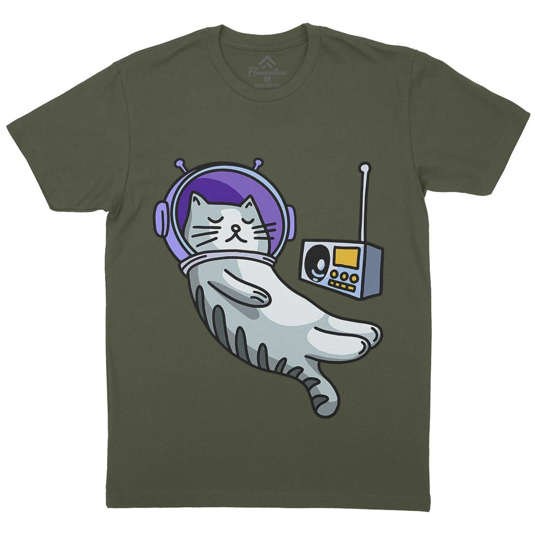Cat Radio Mens Crew Neck T-Shirt Space D979