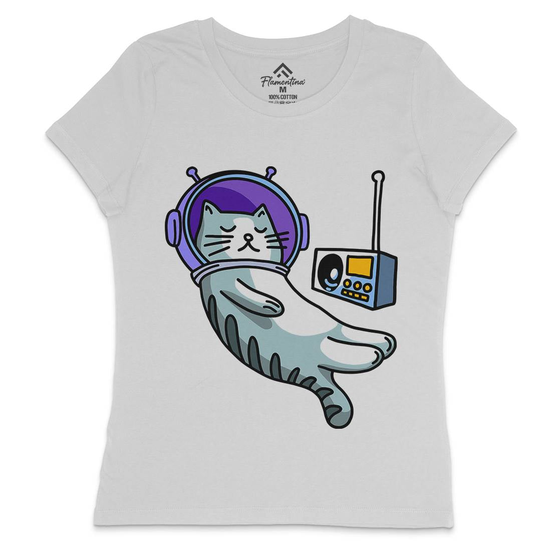 Cat Radio Womens Crew Neck T-Shirt Space D979