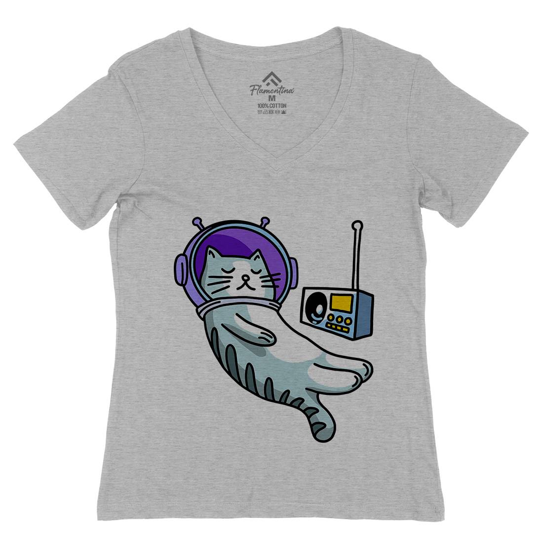 Cat Radio Womens Organic V-Neck T-Shirt Space D979