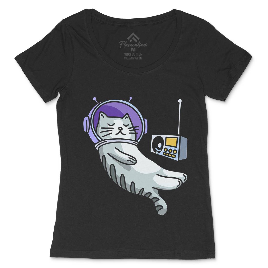 Cat Radio Womens Scoop Neck T-Shirt Space D979