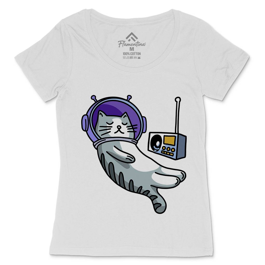Cat Radio Womens Scoop Neck T-Shirt Space D979