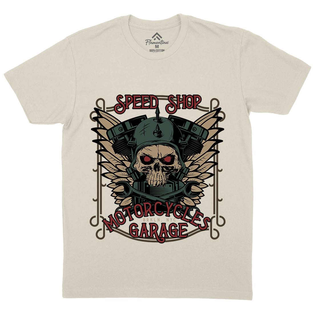 Speed Shop Mens Organic Crew Neck T-Shirt Motorcycles D982
