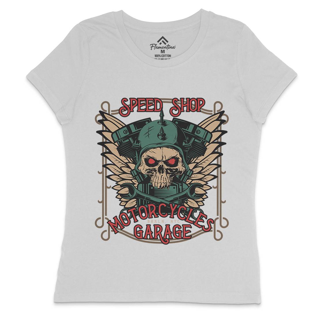 Speed Shop Womens Crew Neck T-Shirt Motorcycles D982
