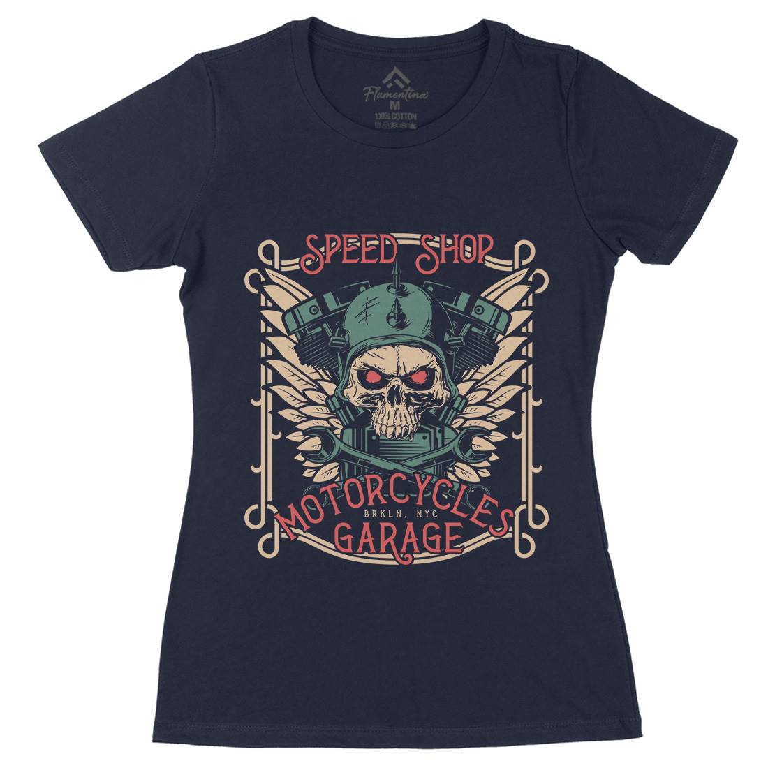 Speed Shop Womens Organic Crew Neck T-Shirt Motorcycles D982