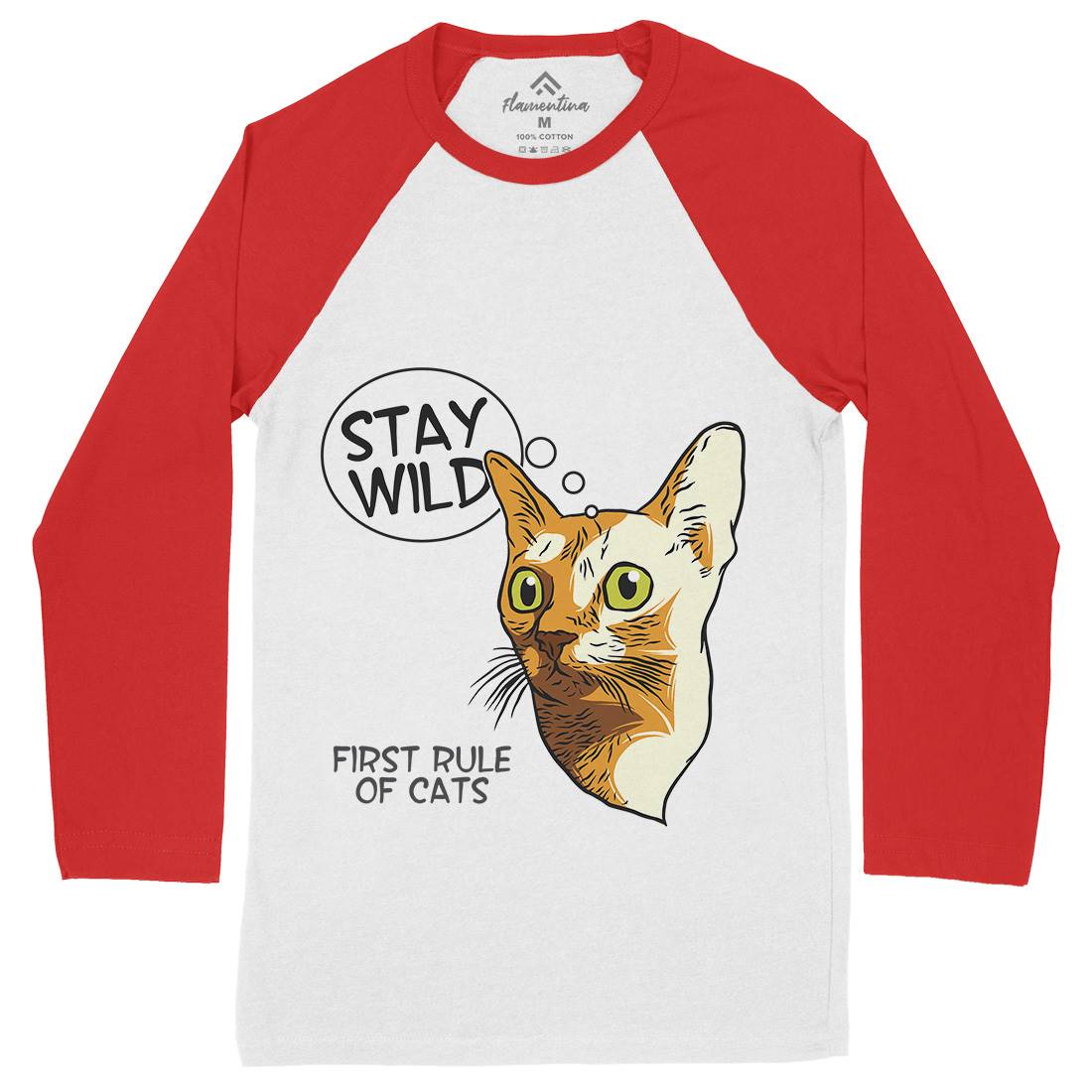 Stay Wild Cat Mens Long Sleeve Baseball T-Shirt Animals D983