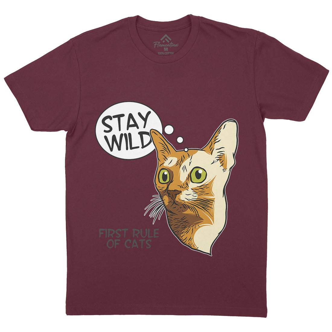 Stay Wild Cat Mens Organic Crew Neck T-Shirt Animals D983