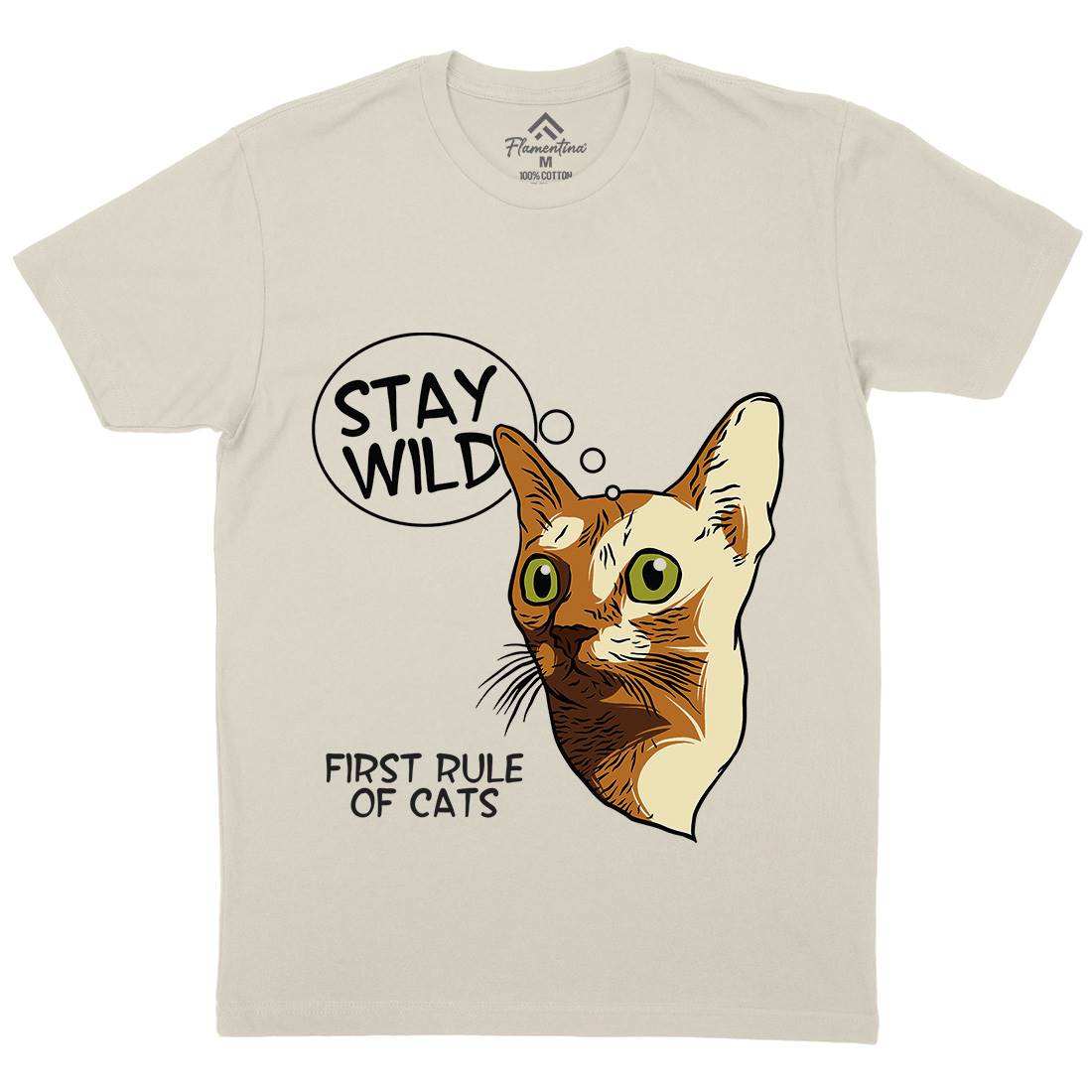 Stay Wild Cat Mens Organic Crew Neck T-Shirt Animals D983