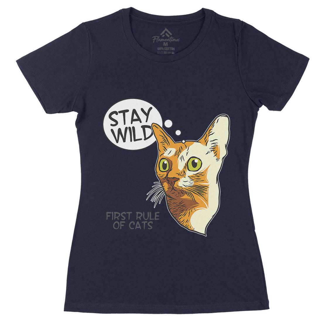 Stay Wild Cat Womens Organic Crew Neck T-Shirt Animals D983