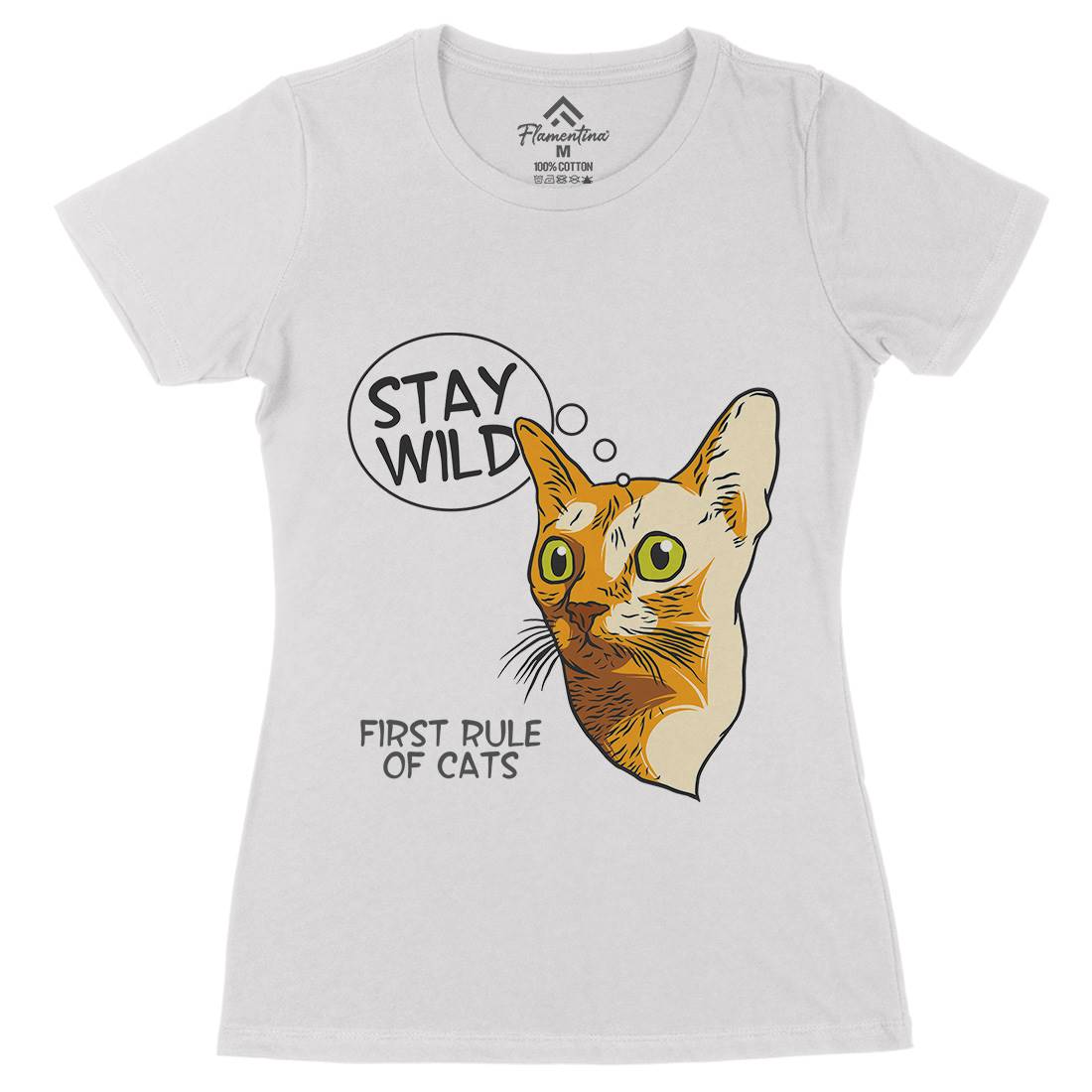 Stay Wild Cat Womens Organic Crew Neck T-Shirt Animals D983