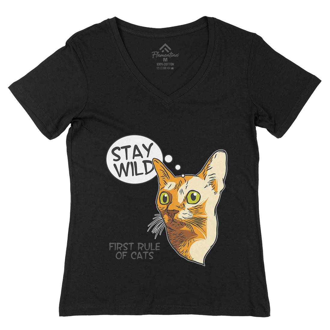 Stay Wild Cat Womens Organic V-Neck T-Shirt Animals D983