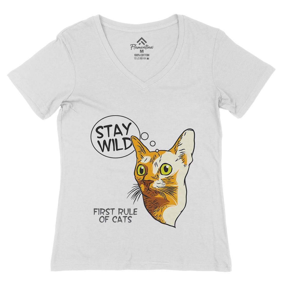 Stay Wild Cat Womens Organic V-Neck T-Shirt Animals D983