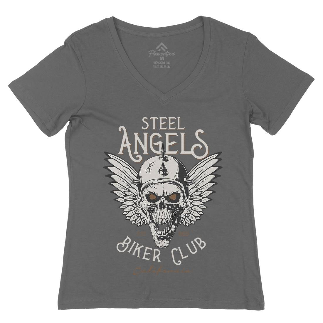 Steel Angels Womens Organic V-Neck T-Shirt Motorcycles D984