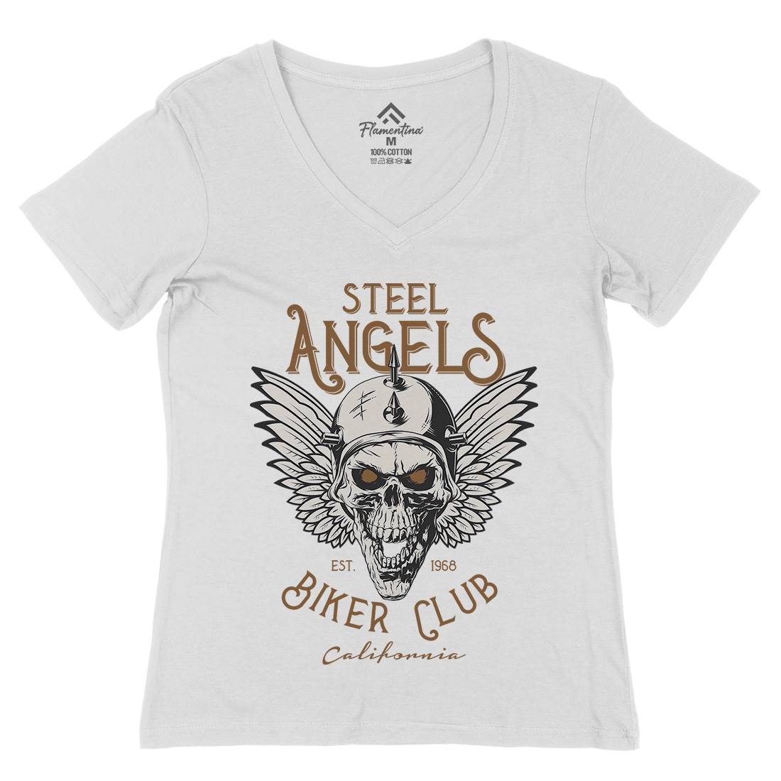 Steel Angels Womens Organic V-Neck T-Shirt Motorcycles D984