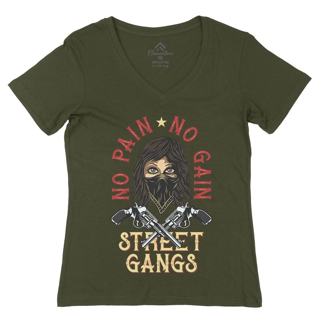 Street Gangs Womens Organic V-Neck T-Shirt Retro D986