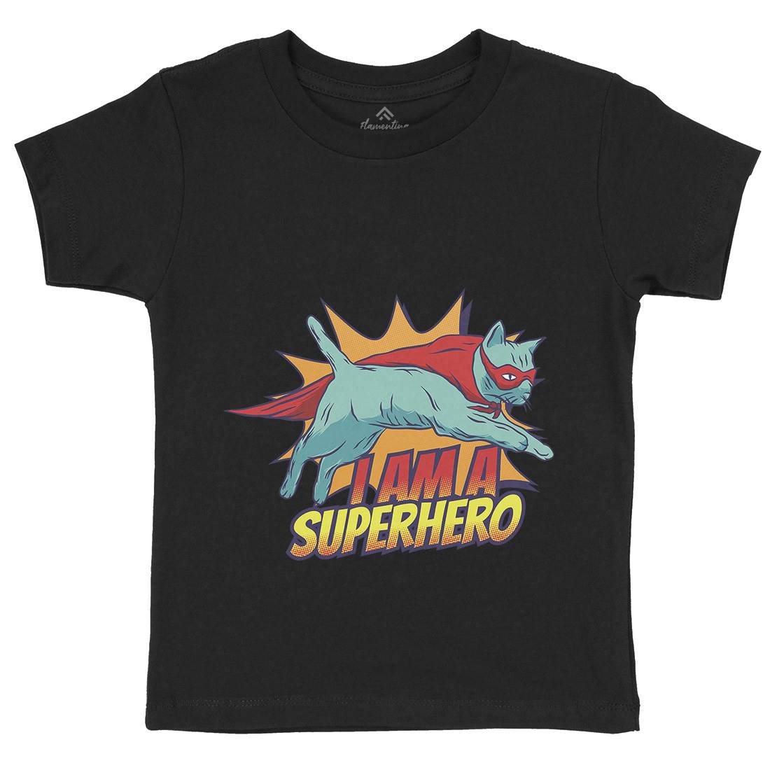 Superhero Cat Kids Organic Crew Neck T-Shirt Animals D987