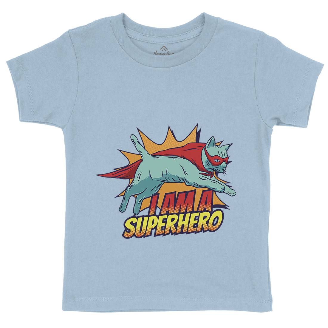 Superhero Cat Kids Organic Crew Neck T-Shirt Animals D987