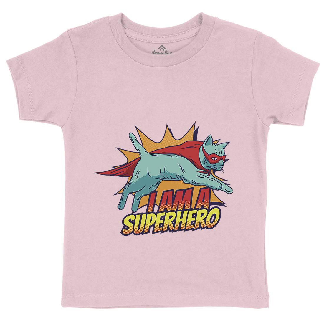 Superhero Cat Kids Crew Neck T-Shirt Animals D987