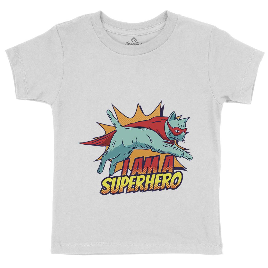 Superhero Cat Kids Crew Neck T-Shirt Animals D987