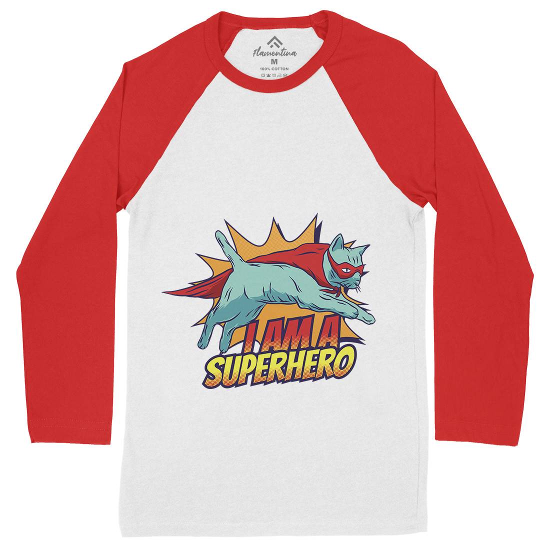 Superhero Cat Mens Long Sleeve Baseball T-Shirt Animals D987