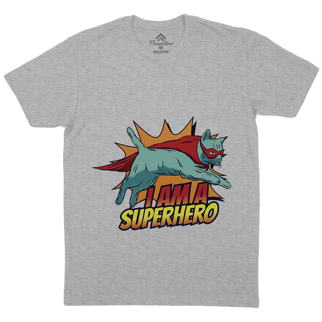 Superhero Cat Mens Organic Crew Neck T-Shirt Animals D987